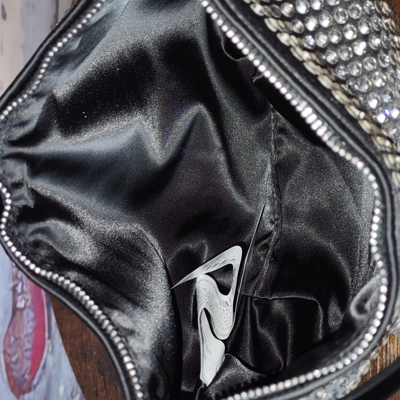 Zara Crystal Studded Black Satin Bag - Picture 6 of 9